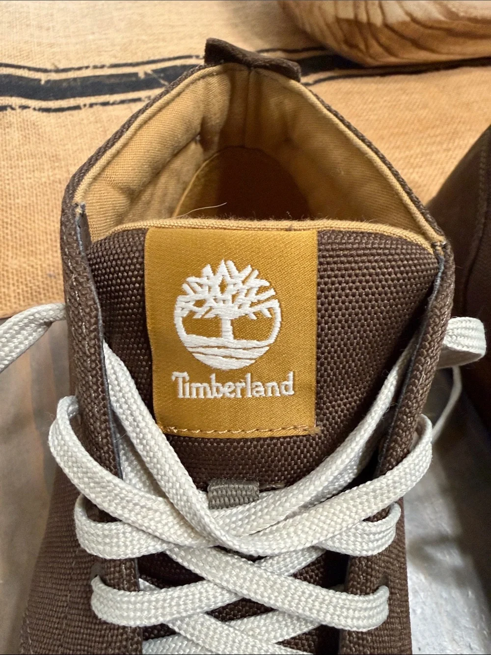 Timberland Brown Canvas and Suede Chukka Boots with Cream Laces